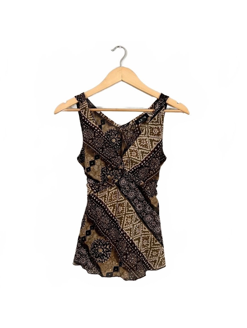Y2K A. Byer Brown Aztec Boho Sleeveless Tie Back Blouse 2000’s
